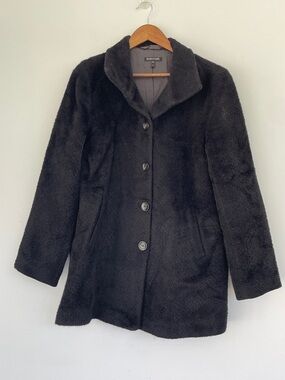 Ellen Tracy Black Plush Faux-Fur Button Jacket